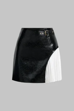 Faux Leather Metallic Patchwork Mini Skirt