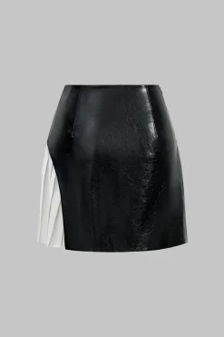 Faux Leather Metallic Patchwork Mini Skirt