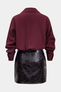 Faux Leather Metallic Patchwork Long Sleeve Mini Dress