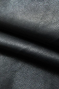 Faux Leather Notched Lapel Belted Trench Coat
