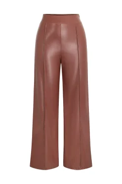 Faux Leather Off Shoulder Top And Wide Leg Trousers Set