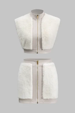 Faux Leather Patchwork Fur Skirt Set