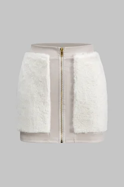 Faux Leather Patchwork Fur Skirt Set