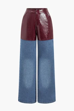 Faux Leather Patchwork Jeans