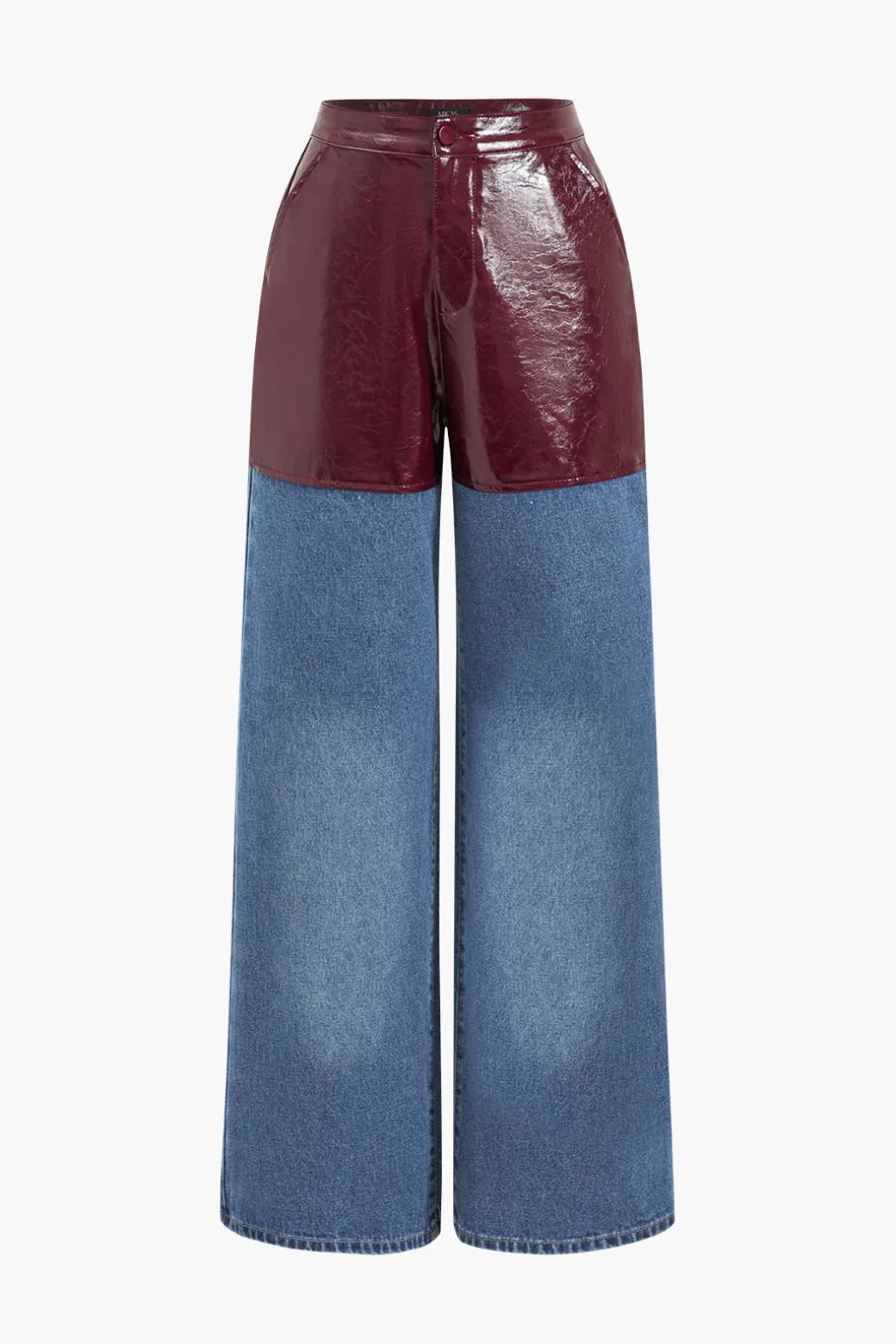Faux Leather Patchwork Jeans