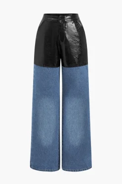 Faux Leather Patchwork Jeans