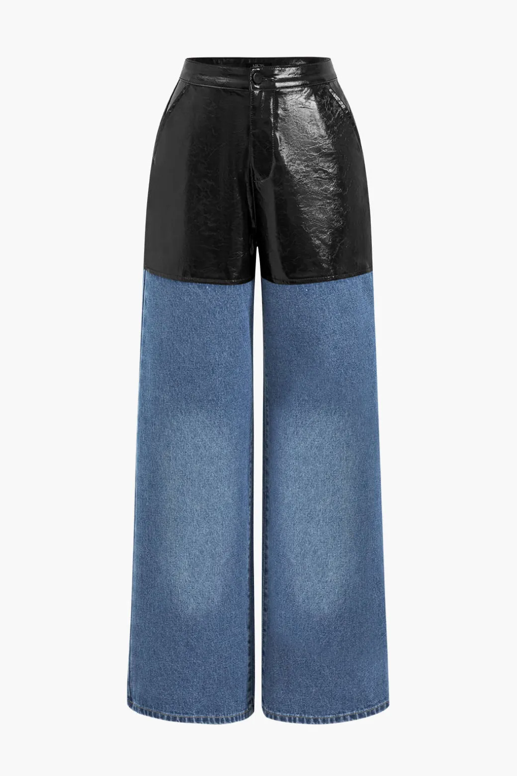 Faux Leather Patchwork Jeans