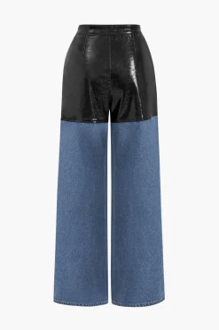 Faux Leather Patchwork Jeans