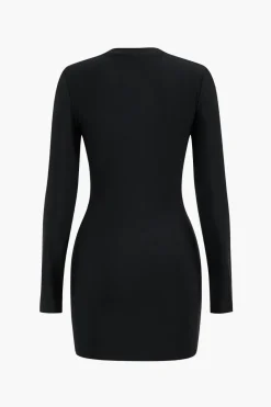 Faux Leather Patchwork Long Sleeve Mini Dress