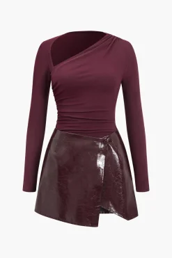 Faux Leather Patchwork Long Sleeve Mini Dress