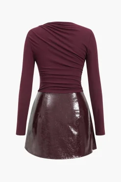 Faux Leather Patchwork Long Sleeve Mini Dress