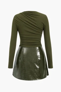 Faux Leather Patchwork Long Sleeve Mini Dress