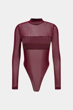 Faux Leather Patchwork Long Sleeve Bodysuit