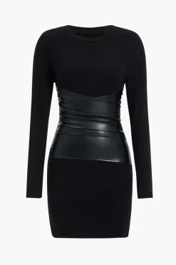 Faux Leather Patchwork Long Sleeve Mini Dress