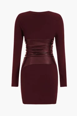 Faux Leather Patchwork Long Sleeve Mini Dress