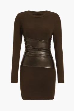 Faux Leather Patchwork Long Sleeve Mini Dress