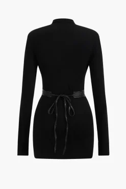 Faux Leather Patchwork Mock Neck Mini Dress