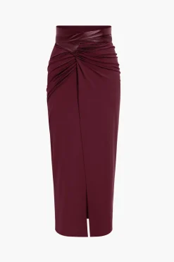 Faux Leather Patchwork Ruched Skirt