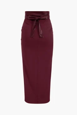 Faux Leather Patchwork Ruched Skirt