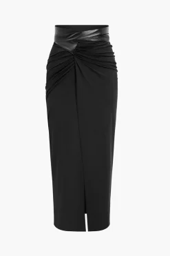 Faux Leather Patchwork Ruched Skirt