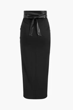 Faux Leather Patchwork Ruched Skirt