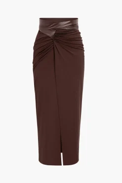 Faux Leather Patchwork Ruched Skirt