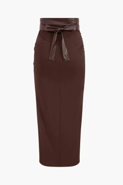 Faux Leather Patchwork Ruched Skirt