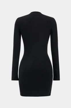 Faux Leather Patchwork Ruched Long Sleeve Mini Dress