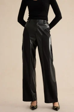 Faux Leather Patchwork Trousers
