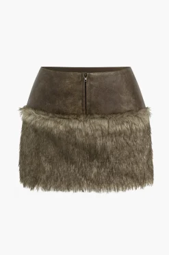 Faux Leather Patchwork Zipper Skirt