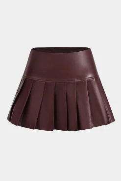 Faux Leather Pleated Skirt