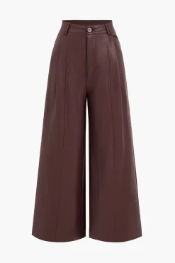 Faux Leather Pocket Wide Leg Trousers