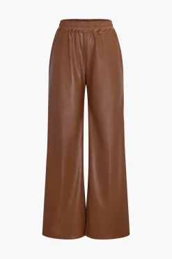 Faux Leather Pocket Wide Leg Trousers