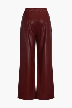 Faux Leather Pocket Wide Leg Trousers