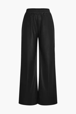 Faux Leather Pocket Wide Leg Trousers