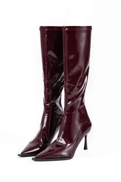 Faux Leather Pointed Knee High Boots