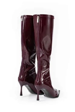 Faux Leather Pointed Knee High Boots