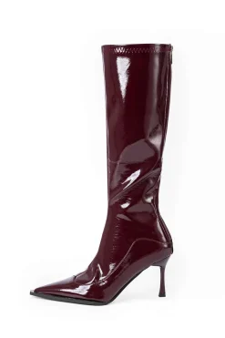 Faux Leather Pointed Knee High Boots