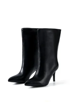Faux Leather Pointed Toe Ankle Boots