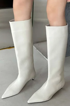 Faux Leather Pointed Toe Thin Heel Knee-High Mid Calf Boots