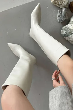 Faux Leather Pointed Toe Thin Heel Knee-High Mid Calf Boots