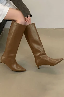 Faux Leather Pointed Toe Thin Heel Knee-High Mid Calf Boots