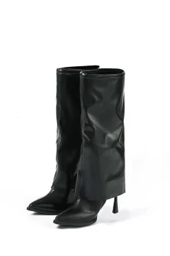 Faux Leather Pointed Toe Knee High Boots