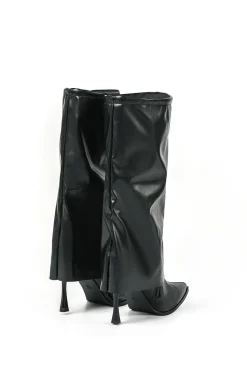 Faux Leather Pointed Toe Knee High Boots