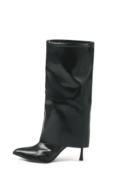 Faux Leather Pointed Toe Knee High Boots