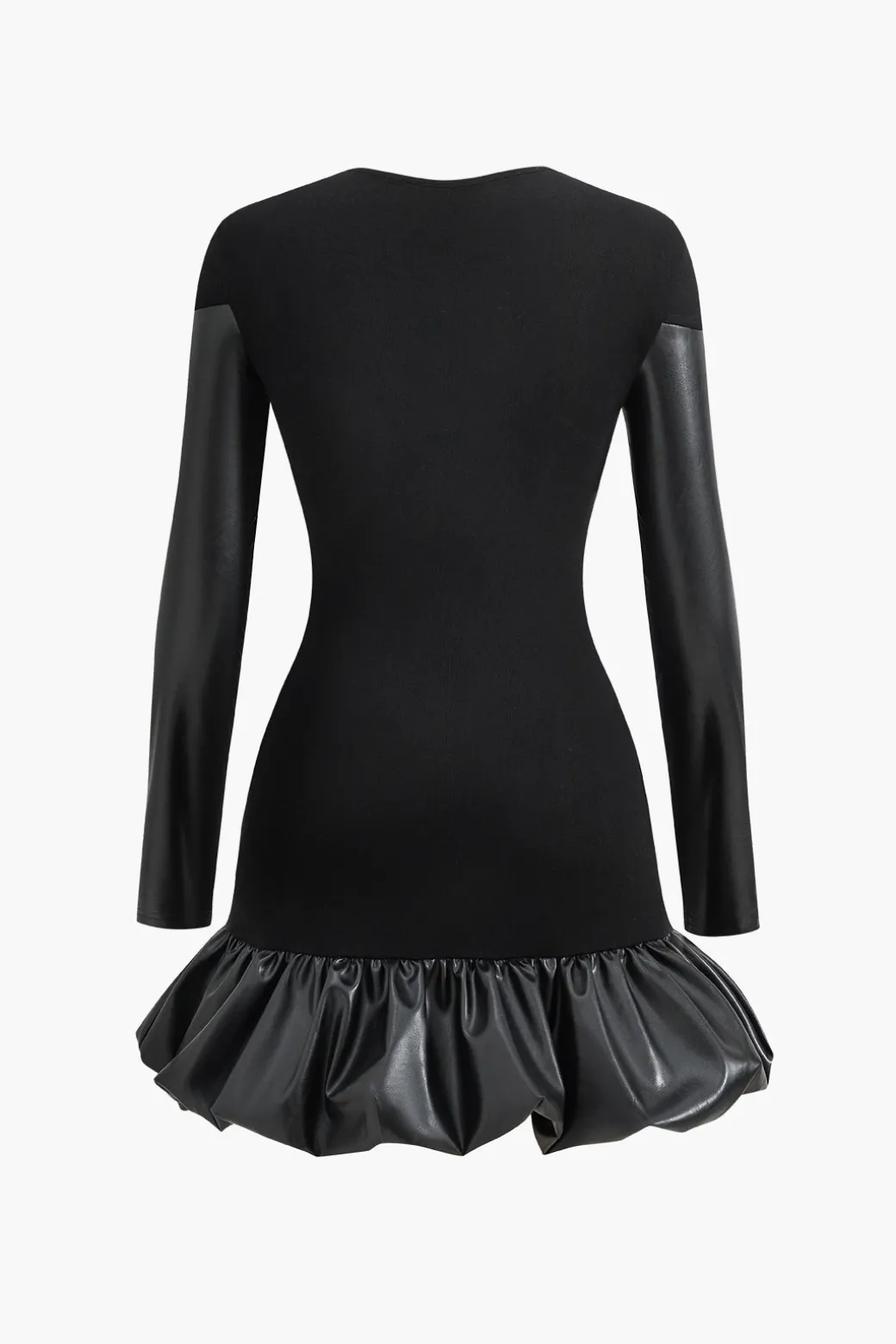 Faux Leather Round Neck Patchwork Mini Dress