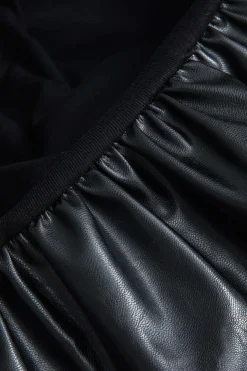 Faux Leather Round Neck Patchwork Mini Dress