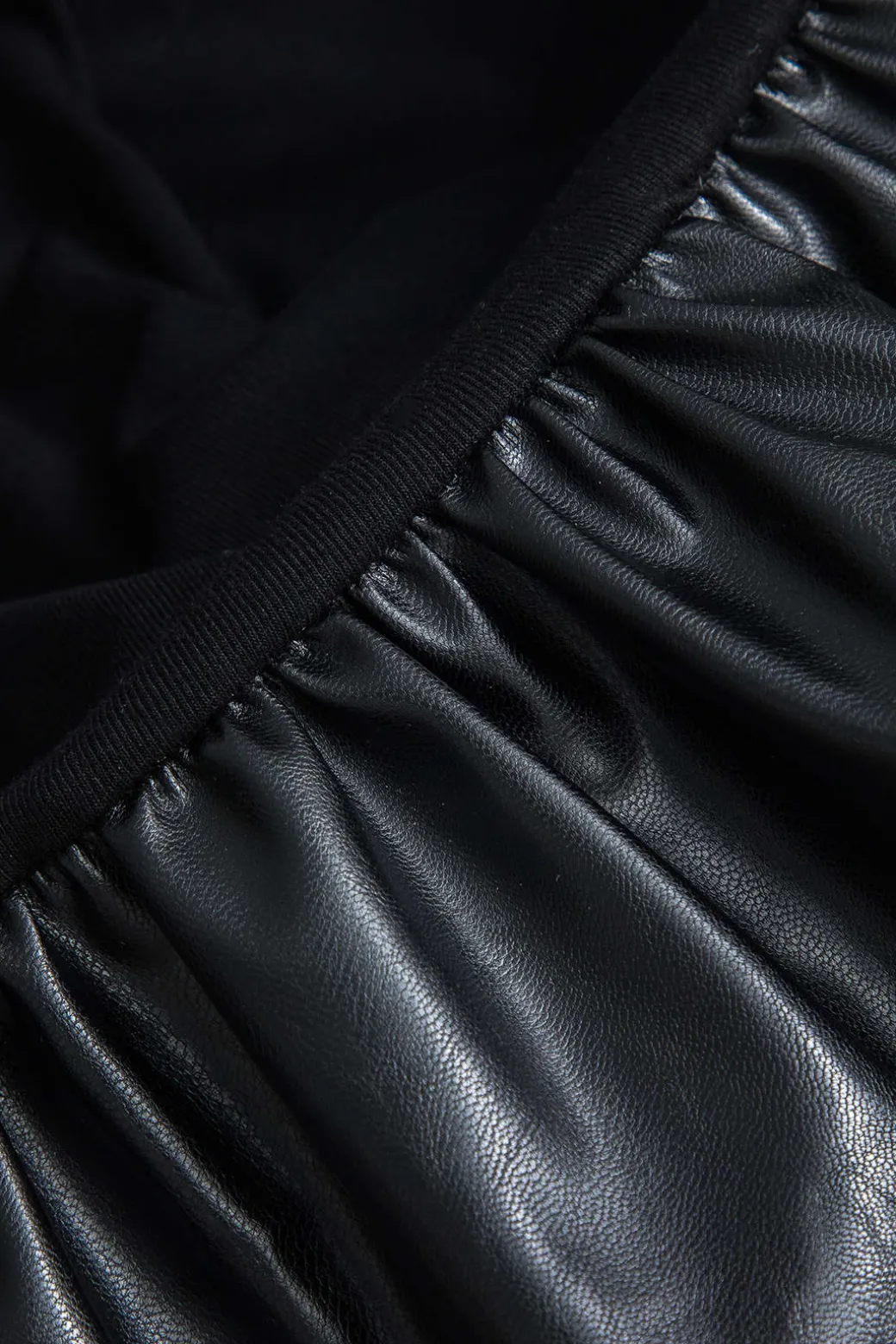 Faux Leather Round Neck Patchwork Mini Dress