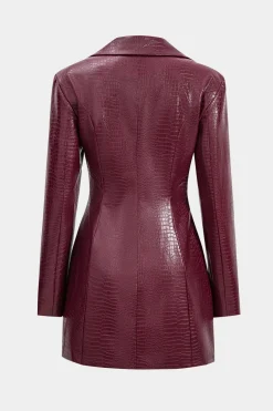 Faux Leather Ruched Long Sleeve V-Neck Mini Dress