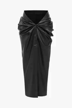 Faux Leather Ruched Skirt